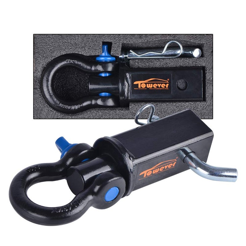 Towever 83710 Towever Shackle Hitch Receiver 2 inch, Hitch Shackle Heavy Duty with 3/4'' D Ring Shackle, d Ring Recovery Hitch Compatible with Trucks Jeeps - Image 1